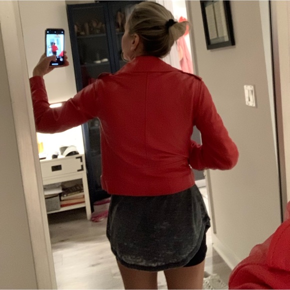 Like new Michael Kors red leather moto jacket - Picture 12 of 12